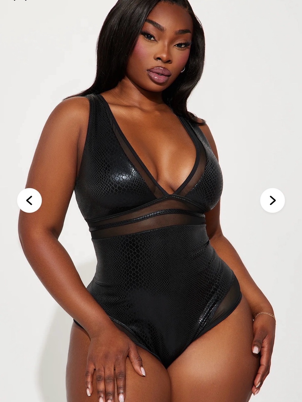 Black V-Neck Mesh Snakeskin One-Piece Swimsuit